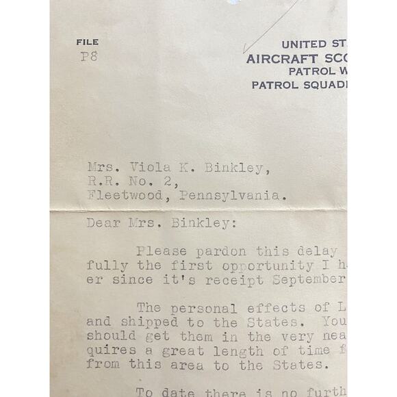 Aircraft Scouting Office Letter 1942 From AR Blumenfeld to Viola K Binkley - Picture 4 of 5